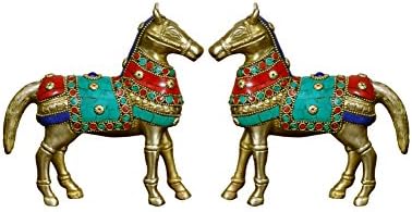 Crafthut Brass Statue/Idol of Horse for Display, Luxury Handcrafted, Antique Item, Set of 2 (Dimensions LxBxH -6.5x2x6.5 inches), Weight - 2 kg