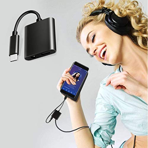 Azddur 2 in 1 USB C to 3.5mm Audio Adapter&PD Fast Charging Dongle Compatible with Galaxy S20/S20+/20Ultra/Note 10/10+, Google Pixel 4/4XL/3/2XL, iPad Pro and More(Not for Moto&OnePlus)(Black)