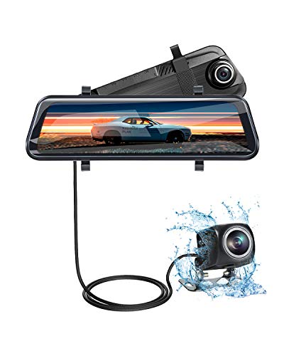Front and Rear View Mirror Dash cam - 10 Inch Full Touch Screen 1080P Streaming Media Backup Camera with Night Vision and Waterproof