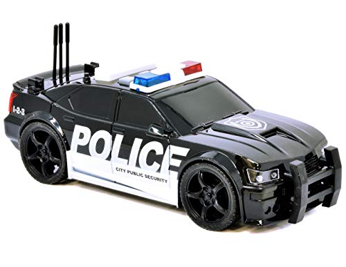 Friction Powered Police Car Toy Rescue Vehicle with Lights and Siren Sounds for Boys Toddlers and Kids, Pull Back 1:20 Diecast Emergency Transport Vehicle Car