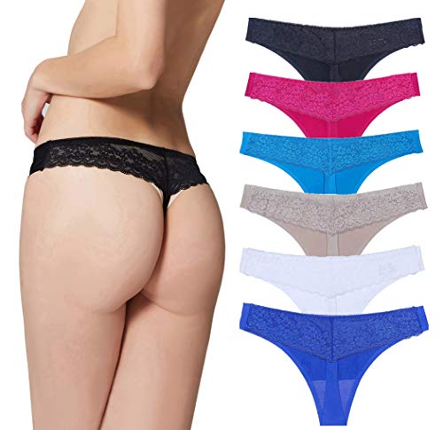 Underwear Women, Thong Panties Lace Bikini Seamless Sexy Invisible-6 Pack Colors
