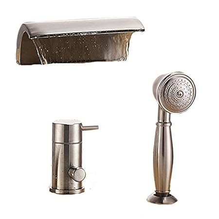Gloria Modern Waterfall Brushed Nickel Bathtub Faucet Set With
