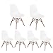 HOMY CASA Homycasa Eiffel DSW Style Mid Century Side Dining Chairs Molded Plastic Cover Natural Wood Legs(Set of 6, White)
