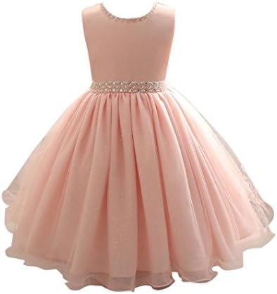Baby Girl Dress Daoroka totter Kids Beaded Sleeveless Princess Christening Wedding Bridesmaid Birthday Party Pageant Tutu Ball Gown Skirts Cute Summer Beautiful Casual A Line Sundress (140/7T, Pink)