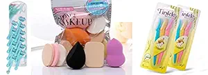 Dellin 12 Pcs Max Soft Care Disposable Razor + 01 Set 6 in 1 Makeup Puff Sponge + 06 Pcs Tinkle Eyebrows Razor For Girls Combo