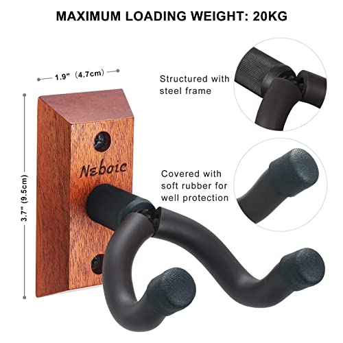 Neboic 3 Pack Guitar Wall Mount, Wood Guitar Wall Hanger, Guitar Hook