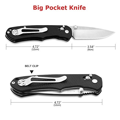 Pocket knife with Clip Big Folding Knife 8Cr13MoV Stainless Steel Blade G10 Handl and AXIS Lock Designe for Outdoor Camping