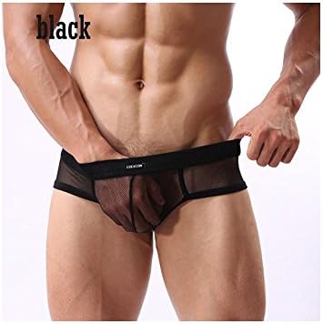 Mens Shorts Sexy Briefs Underwear Nylon Cargo Pants Transparent Gay Underpant Color:black Size:XXL