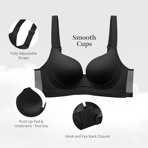 Zero Feel Bliss Women's Push-up Bra Without Underwire, Thin Cup Deep Neckline, Adjustable Wide Straps, Soft Breathable Invisible, Full Coverage with Support