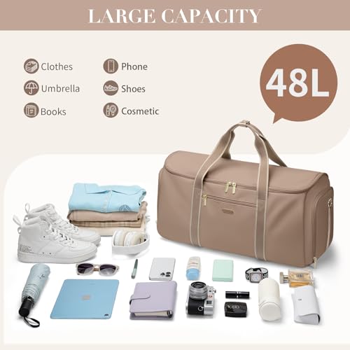 2 in 1 Convertible Travel Bag Tote Bag Women's Clothing Bag Suit Bags for Business, Travel and Sport (Champagne)