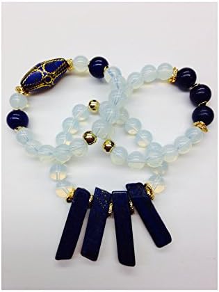 Set of 3 Handmade Bracelets - Opal, Lapis Lazuli Beads, Focal Point &amp; Tusk Shaped Natural Stones &amp; Goldfilled Beads
