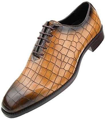 Bolano Mens Exotic Faux Crocodile Print Plain Toe Oxford Lace-Up Dress Shoe, Style Carmine