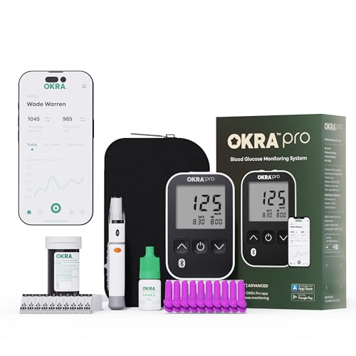 OKRA PRO Blood Sugar Monitor Kit – 5s Fast Glucose Results, No Coding, Strip Ejection, App for Tracking, 25 Test Strips, Home Diabetes Testing