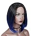 Lady Miranda Ombre Color Bob Wig Black to Blue Dark Roots Heat Resistant Synthetic Wigs No Bangs Wig for Women (Black&Blue)