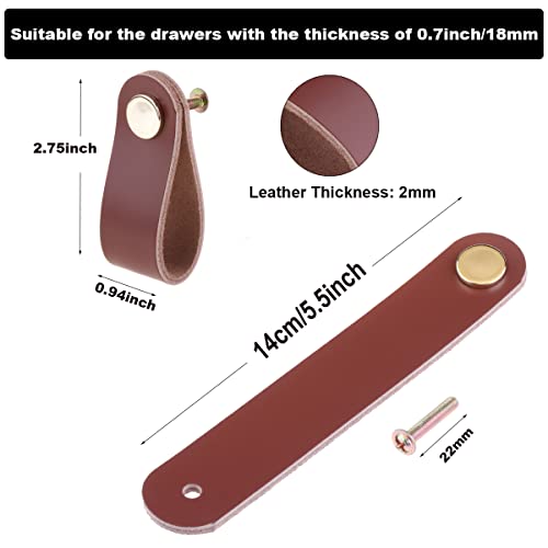 SAUYRASY Leather Dresser Knobs,6 Pack Knobs for Dresser Drawers, Leather Drawer Pulls for Cabinet, Doors and Drawers (Brown)