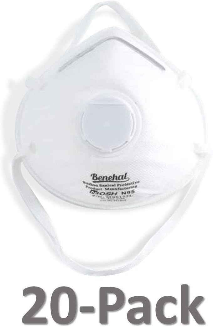 N95 Niosh 20-Pack Particulate Respitory Mask - Adjustable Nose Clip, Comfort Nose Pad