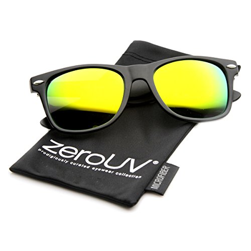 Flat Matte Reflective Flash Color Lens Large Horn Rimmed Style Sunglasses - UV400 (Black Sun)