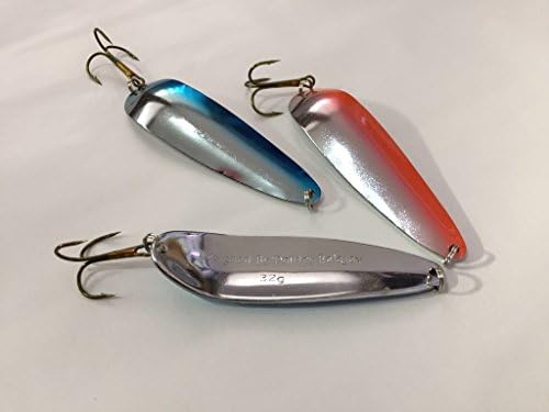 2 X Silver blue + 1 X silver red 32g spoon lures / spinner baits / fishing bait spinners for fresh &amp; salt water. Professional spoon-baits!!! 3 pieces!!!