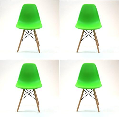 Krafteriors - Herman Miller Charles Eames Style Molded DSW Dining Side Chair Mid Century Modern Green, Natural Wood Legs, Set of 4