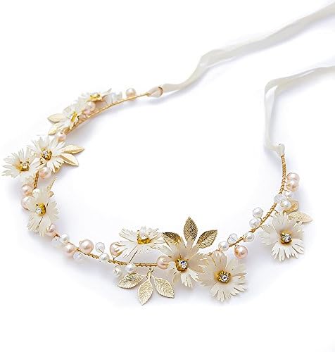 Dxlta Women's Flower Headband with Ribbon – , white