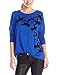 Kensie Women's Drapey French Terry Bird Sweatshirt, Empire Blue Combo, X-Large