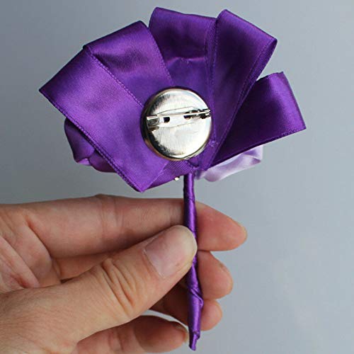 FidgetKute Mix Silk Rose Bridal Bridesmaid Corsage Flowers Rhinestone Corsage Brooch Pearls Purple & Light Purple One Size