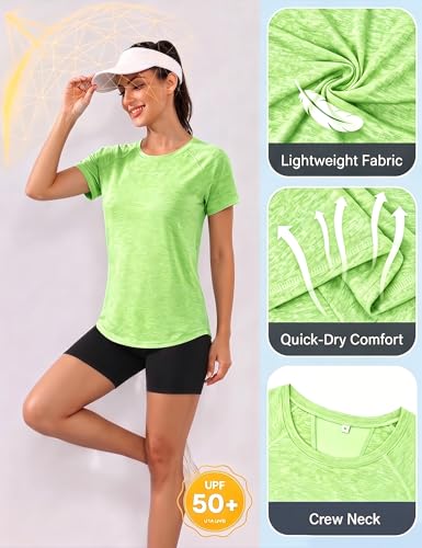 Gyabnw Sports T-Shirt for Women Gym Shirts Back Mesh Loose Fit Yoga Running T-Shirt Lightweight Moisture Wicking Round Neck Short Sleeve for Ladies