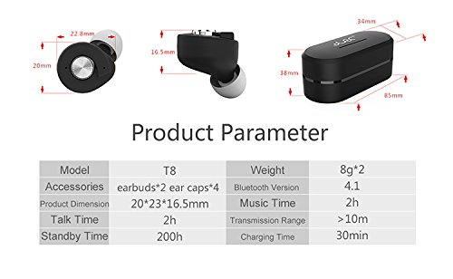 Galaxy S9 Plus Dual Wireless In-ear Earbuds with Charging Box, Stereo Headsets, Sweatproof Sleek Earphones with Mic, Bluetooth Headphones for iPhone x,iPhone 8/8 Plus,iPhone 7/7 Plus, etc - Black