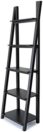 ORNO TTOBE 5-Tier Leaning Bookshelf Free Standing Wood Ladder Shelves A-Frame,Espresso
