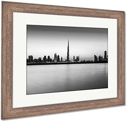 Ashley Framed Prints Dubai Skyline UAE, Wall Art Home Decoration, Black/White, 34x40 (Frame Size), Rustic Barn Wood Frame, AG5884714