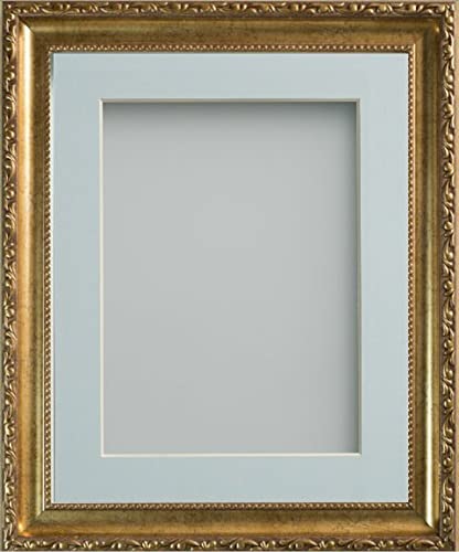 Frame Company Brompton Gold 12x10 inch Frame With Light Blue Mount for Image 10x8 inch *Choice of sizes* Fitted with Real Glass