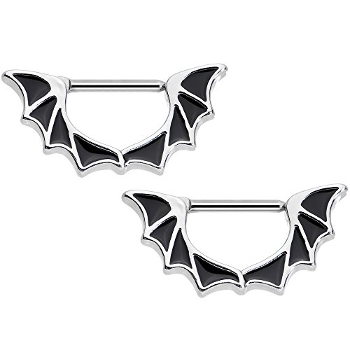 Body Candy Stainless Steel Halloween Bat Wings Nipple Clicker Set of 2 14 Gauge 1/2