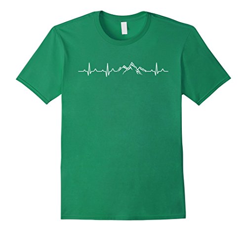 Mens hiking heartbeat mountains t-shirt large kelly gre…