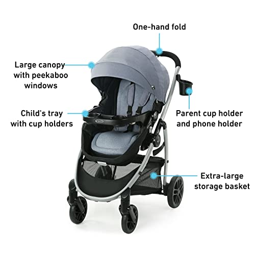 Graco Modes Pramette Travel System, Includes Baby Stroller with True Pram Mode, Reversible Seat