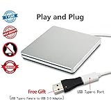 DVD Drive for PC DVD Drive Computer CD Drive CD-ROM DVD-ROM Portable Type-c DVD Burner Palyer/rewriter Compatible with The Latest Mac pro/MacBook pro/asus/dell Laptop etc. with USB-C Port (Silver-1)