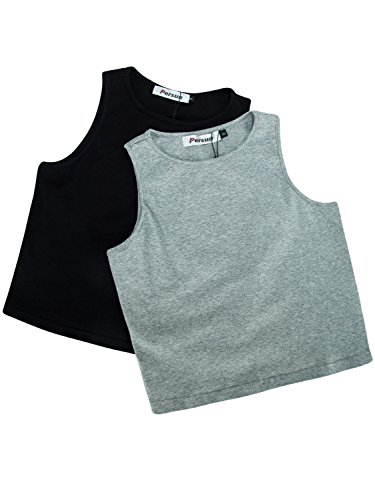 PERSUN Women's Sleeveless Basic Crop Tank Top 2 Pack