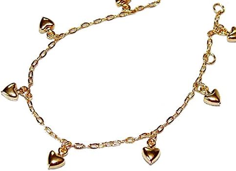 CHILDREN'S 18K SKILLUS GOLD 6" HEART CHARM BRACELET, HYPO-ALLERGENIC