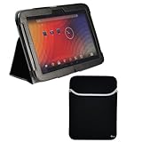 BIRUGEAR Black Smart Leather Stand Case Cover plus Neoprene Sleeve Case for Google Nexus 10 inch Android Tablet [Automatically Wakes and Puts your Tablet to Sleep]
