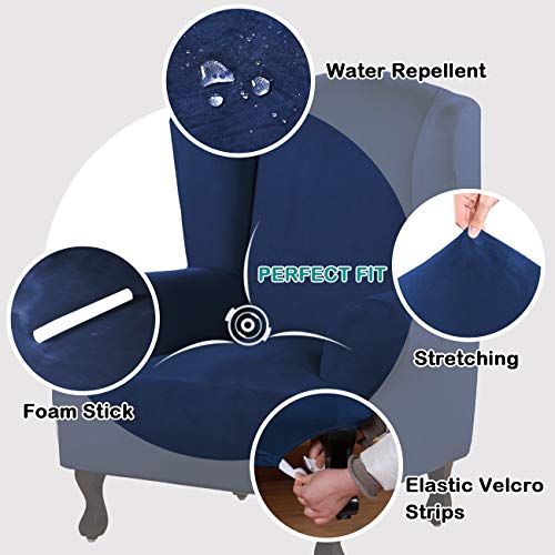 Turquoize Stretch Wing Chair Slipcover Wingback Armchair Chair Slipcovers Sofa Covers 1-Piece Spandex Fabric Wing Back Wingback Armchair Chair Slipcovers(Wing Chair, Navy)