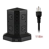 Tower USB Surge Protector Power Strip with 8 AC Outlets and 6 ports USB Chargers Black Jiachan