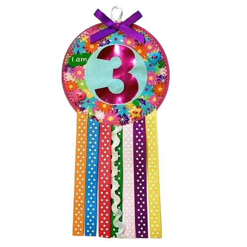 Ditsy Rosettes Floral Birthday Rosette Badge - Age 3, 4, 5, 6, 7, 8, 9 - Perfect Party Gift card – Birthday Boy, Birthday Girl (Age 3)