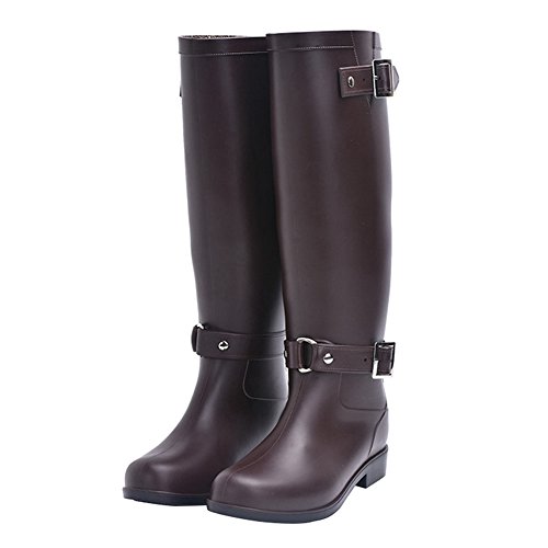 Womens Black Tall Rain Shoes Back Adjustable Waterproof Wellies Rain Wellington Boots