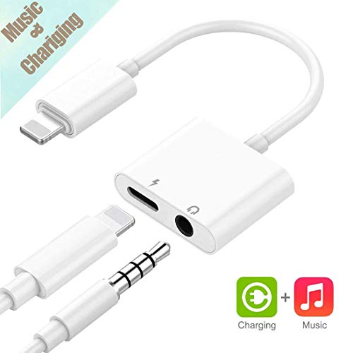 Adapter for iPhone 8 Audio and Charge Adapter for iPhone for iPhone 7/8Plus/XR/X/XS/XS max Earphones Adapter Jack Splitter Dual in 1 Music Charger Cables Charge & Aux Audio Support iOS 12