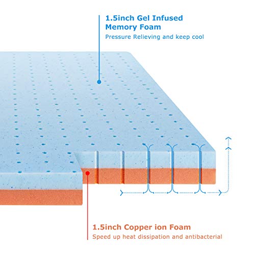 Maxzzz 3 Inch Mattress Topper Twin, Gel Infused Memory Foam Mattress