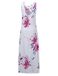Auxo Vestido maxi floral sin mangas, cuello redondo, bolsillos largos, vestido de verano informal hawaiano