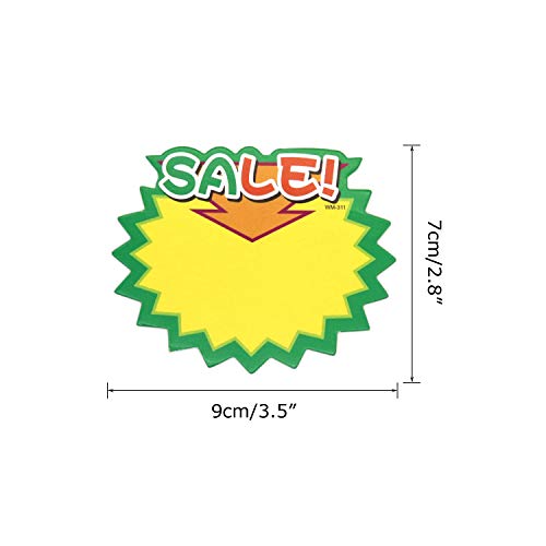 Omitfu Mini 3.5 Inch x 2.7 Inch Price Tag Starburst Retail Sales Sign Tags Blank 100 Pcs Cards in Total