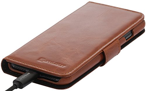 StilGut Talis, Wallet-Case with Slots, Genuine Leather Cover for iPhone 8 Plus & iPhone 7 Plus (5.5"), Cognac Brown