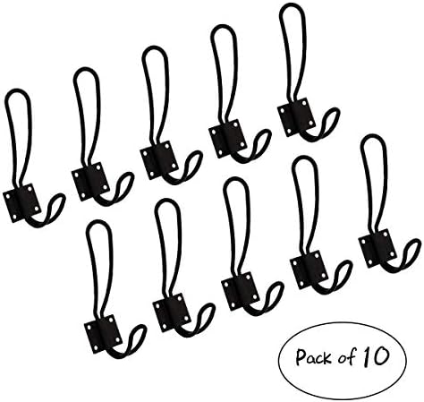 10 Pcs Black Bathroom Hook Coat Hook Big Wall Mounted Rustic Hook Robe Hooks with 40 Pieces Screws
