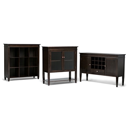 Simpli Home 3AXCCRL-09 Carlton Solid Wood 54 inch Wide Contemporary Sideboard Buffet Credenza and Wine Rack in Dark Tobacco Brown