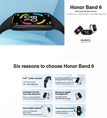 Honor Band 6 Smart Wristband 1st Full Screen 1.47" AMOLED Color Touchscreen SpO2 Swim Heart Rate Sleep Nap Stress All-in-One Activity Tracker 5ATM Waterproof Standard Version (Meteorite Black) - Image 3